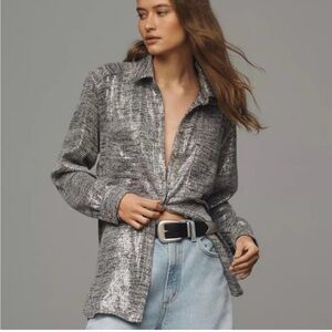 Pilcro Hadley Metallic Gray Button Down Shirt